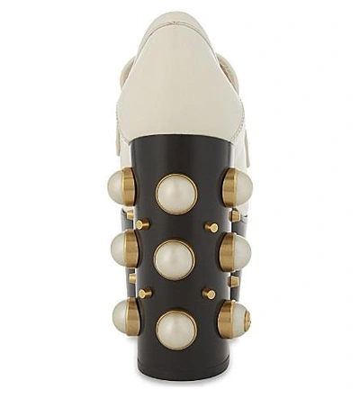 Shop Gucci Vegas 125 Pearl Leather High Heeled Loafers In White/oth