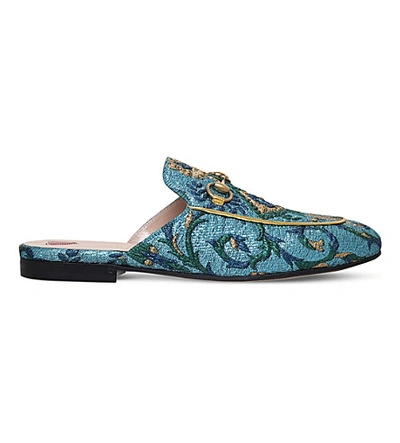 Gucci Princetown Chinoiserie Jacquard Slippers In Pale Blue