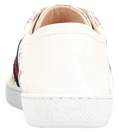 Shop Gucci New Ace Floral And Bee Leather Sneakers In Cream Comb