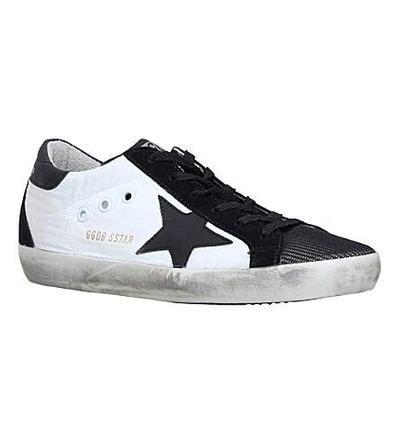 Shop Golden Goose Superstar Leather And Mesh Sneakers In White/blk