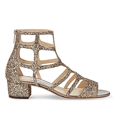 Jimmy Choo Ren 35 Glitter-embellished Heeled Sandals In Antique Gold