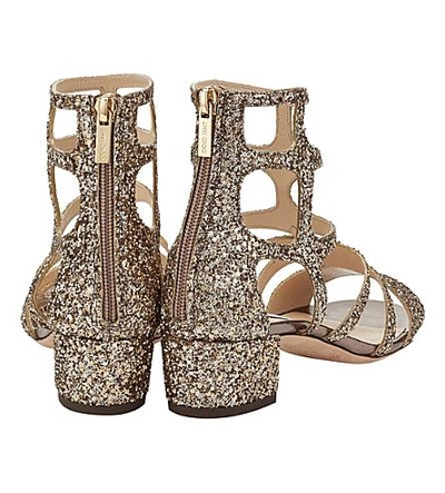Shop Jimmy Choo Ren 35 Glitter-embellished Heeled Sandals In Antique Gold