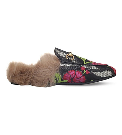 Shop Gucci Princetown Floral Brocade Wool Slipper In Black/comb