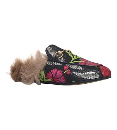 Shop Gucci Princetown Floral Brocade Wool Slipper In Black/comb