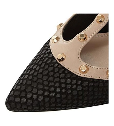 Shop Dune Cliopatra Studded Leather T-bar Courts In Black-reptile