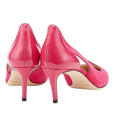 Shop Jimmy Choo Saga 65 Leather And Suede Cutout Courts In Pink/pink