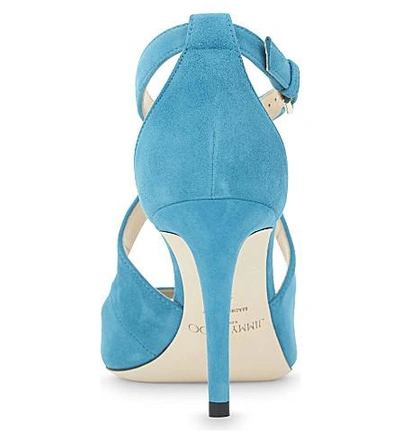 Shop Jimmy Choo Emily 85 Suede Heeled Sandals In Roman Blue