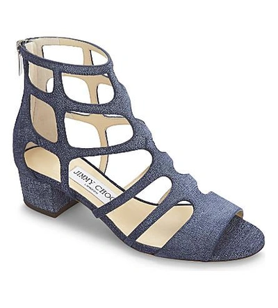 Shop Jimmy Choo Ren 35 Denim Heeled Sandals In Light Indigo