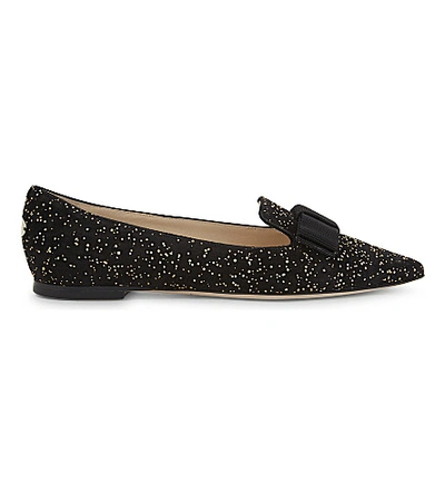 Jimmy Choo Gala Suede Pointed-toe Flats In Black/gold