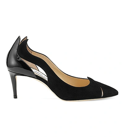 Jimmy Choo Saga 65 Leather And Suede Cutout Courts In Black/black