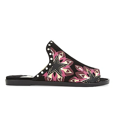 Jimmy Choo Hustle Galaxy Star Suede And Leather Flat Mules In Black/pink Mix
