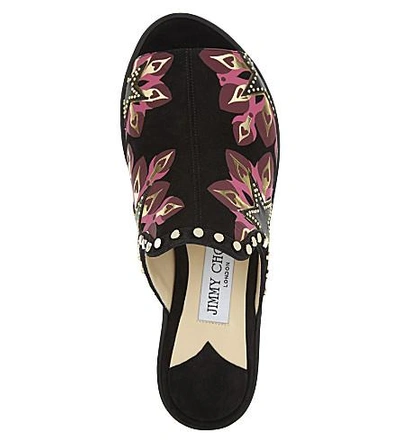 Shop Jimmy Choo Hustle Galaxy Star Suede And Leather Flat Mules In Black/pink Mix