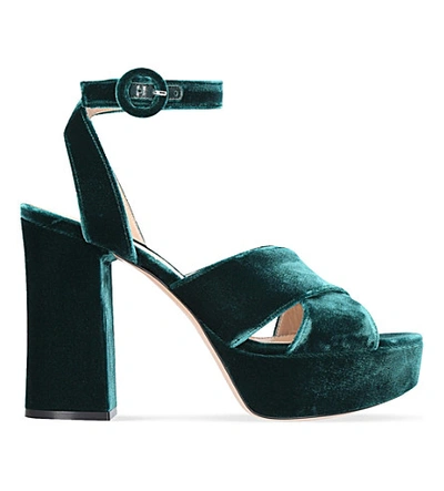 Shop Gianvito Rossi Roxy Velvet Platform Sandals In Dark Green