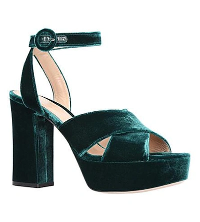 Shop Gianvito Rossi Roxy Velvet Platform Sandals In Dark Green
