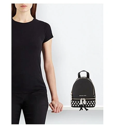 Shop Michael Michael Kors Rhea Studded Leather Backpack In Black