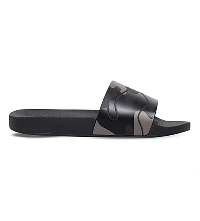 Shop Valentino Camo-print Rubber Slider Sandals In Blk/other