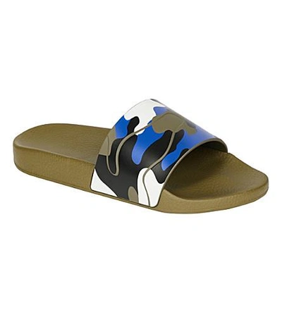 Shop Valentino Camo-print Rubber Slider Sandals In Blk/other