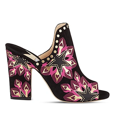 Shop Jimmy Choo Hustle 100 Galaxy Star Suede And Leather Heeled Mules In Black/pink Mix