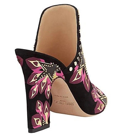 Shop Jimmy Choo Hustle 100 Galaxy Star Suede And Leather Heeled Mules In Black/pink Mix