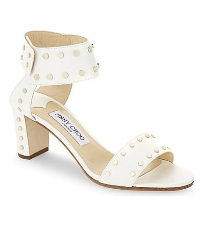 Shop Jimmy Choo Veto 65 Leather Heeled Sandals In Chalk/gold