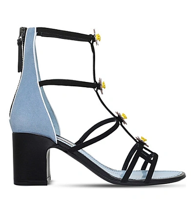 Shop Fabrizio Viti Daisy Embellished Leather Heeled Sandals In Pale Blue