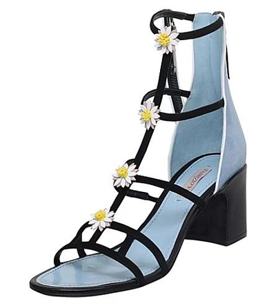 Shop Fabrizio Viti Daisy Embellished Leather Heeled Sandals In Pale Blue
