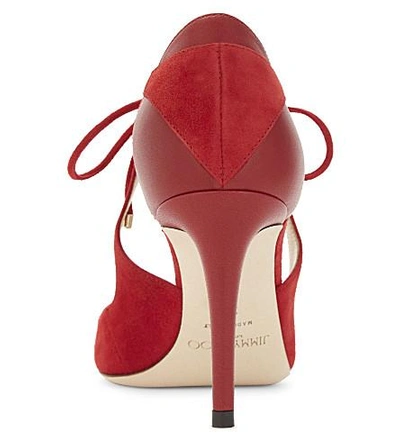Shop Jimmy Choo Vanessa 85 Suede And Nappa-leather Courts In Red/red