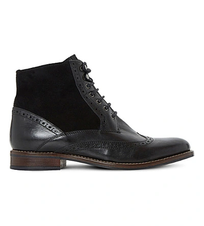Dune Philomena Leather Brogue Ankle Boots In Black-leather