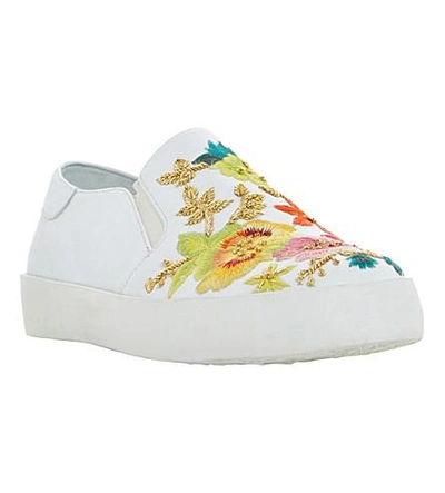 Shop Dune Evanni Embroidered Leather Skate Shoes In White-leather
