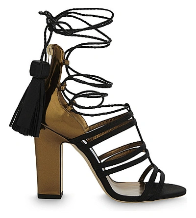 Jimmy Choo Diamond 100 Leather And Satin Heeled Sandals In Black/honey Gold