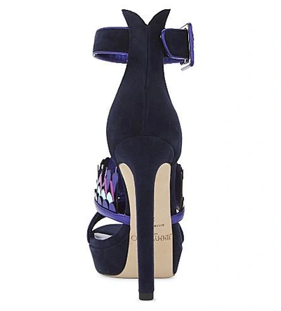 Shop Jimmy Choo Kathleen 130 Suede And Leather Platform Sandals In Navy Mix