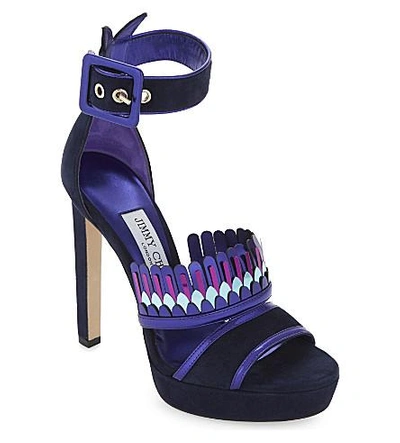 Shop Jimmy Choo Kathleen 130 Suede And Leather Platform Sandals In Navy Mix