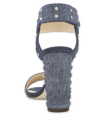 Shop Jimmy Choo Veto 100 Denim Leather Heeled Sandals In Light Indigo/silver