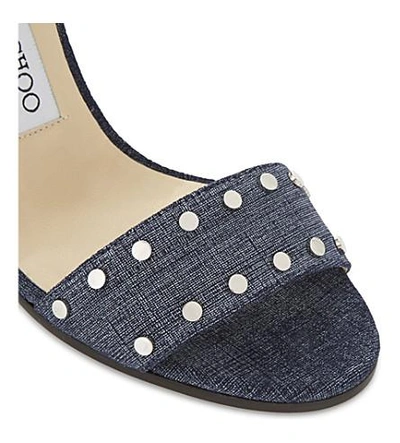 Shop Jimmy Choo Veto 100 Denim Leather Heeled Sandals In Light Indigo/silver