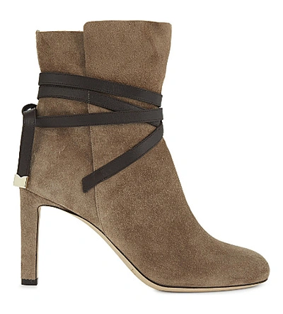 Jimmy Choo Dalal 85 Cashmere Suede Heeled Ankle Boots In Mocha/dark Brown