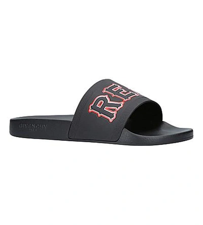 Shop Givenchy Real Eyes Rubber Pool Slide Sandals In Blk/red