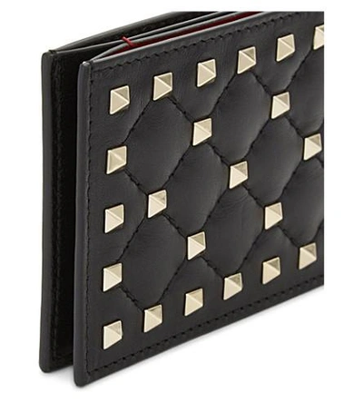 Shop Valentino Rockstud Quilted Leather Card Holder In Black