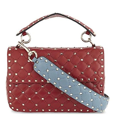 Shop Valentino Rockstud Quilted Nappa Leather Bag Strap In Grey Sky