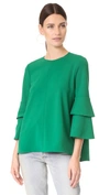 TIBI STRUCTURED CREPE BELL SLEEVE TOP