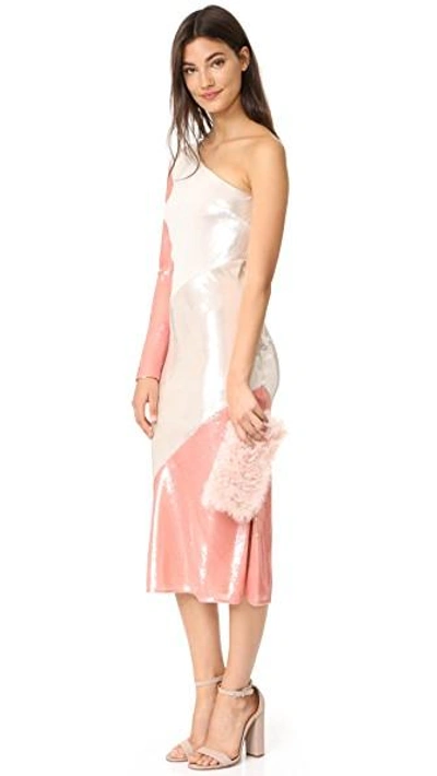 Shop Diane Von Furstenberg One Shoulder Bias Midi Dress In Ivory/light Frappe/deep Rose