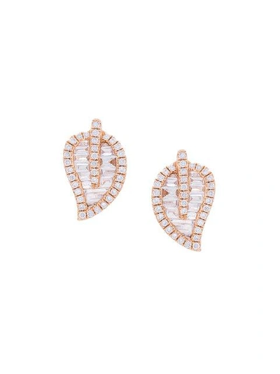 Shop Anita Ko 18kt Rose Gold Medium Leaf Stud Diamond Earrings In Metallic