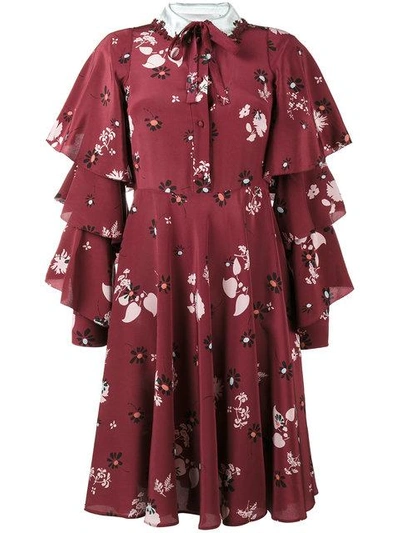 Shop Valentino Floral Ruffled Collar Dress