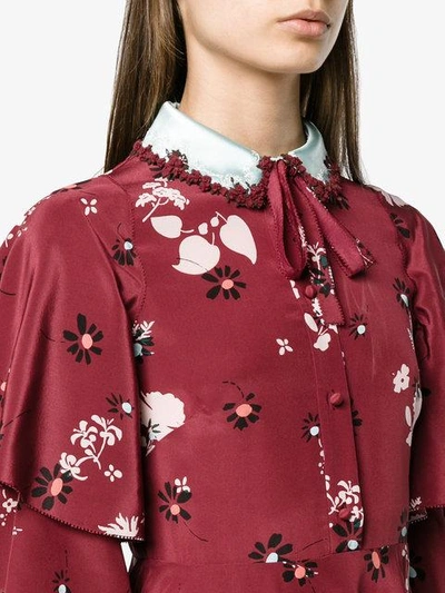 Shop Valentino Floral Ruffled Collar Dress