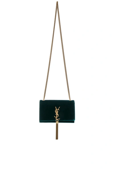 Shop Saint Laurent Small Velvet Monogramme Kate Tassel Chain Bag In Green