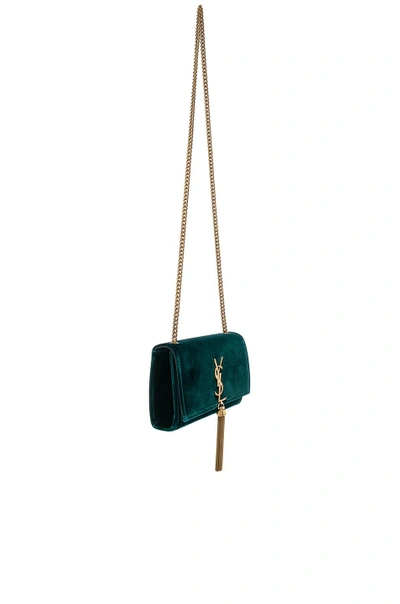 Shop Saint Laurent Small Velvet Monogramme Kate Tassel Chain Bag In Green