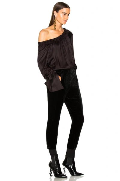 Shop Ann Demeulemeester Off The Shoulder Blouse In Brown