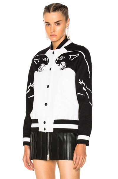 Shop Valentino Printed Sleeve Bomber Jacket In Ivory & Black