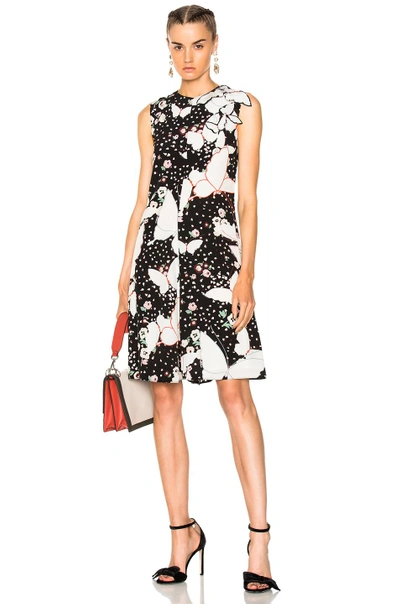 Shop Valentino Butterfly Print Crepe De Chine Sleeveless Dress In Abstract,black,floral