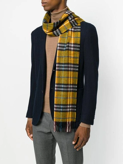 Shop Burberry Check Cashmere Scarf - Yellow