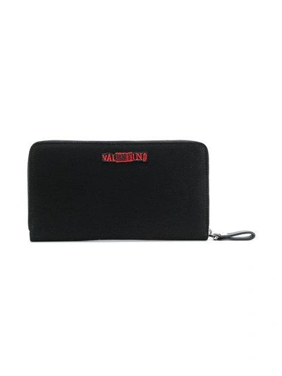 Shop Valentino Continental Wallet With Embroidered Patches In Black